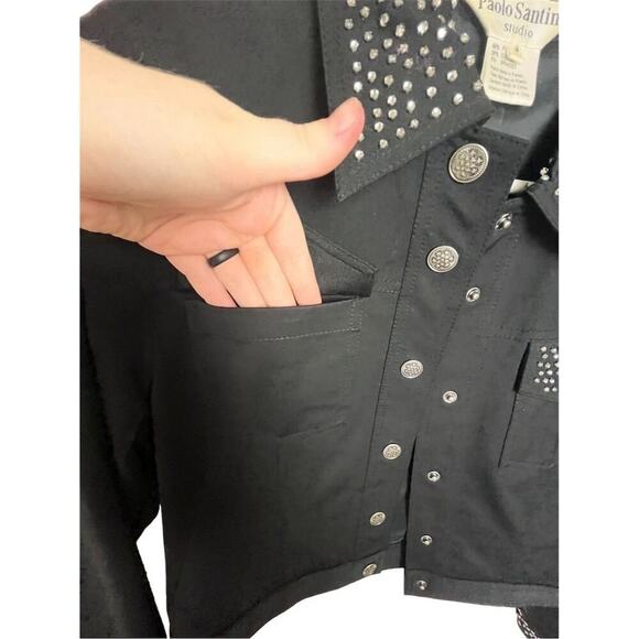 Paolo Santini Studio Women's Black Stretch Jacket 8 Rhinestone Studded - Picture 4 of 6